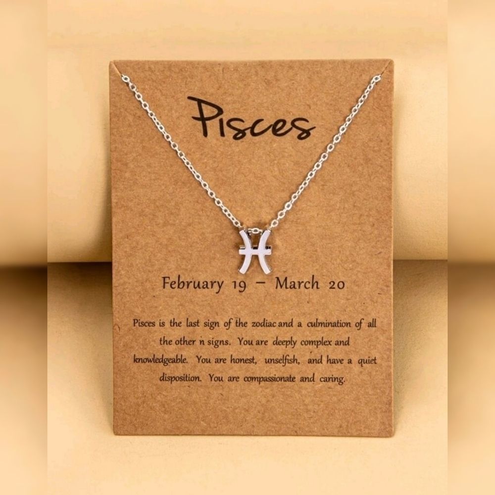 Pisces Zodiac Sign Charm Necklace Silver Tone NWT